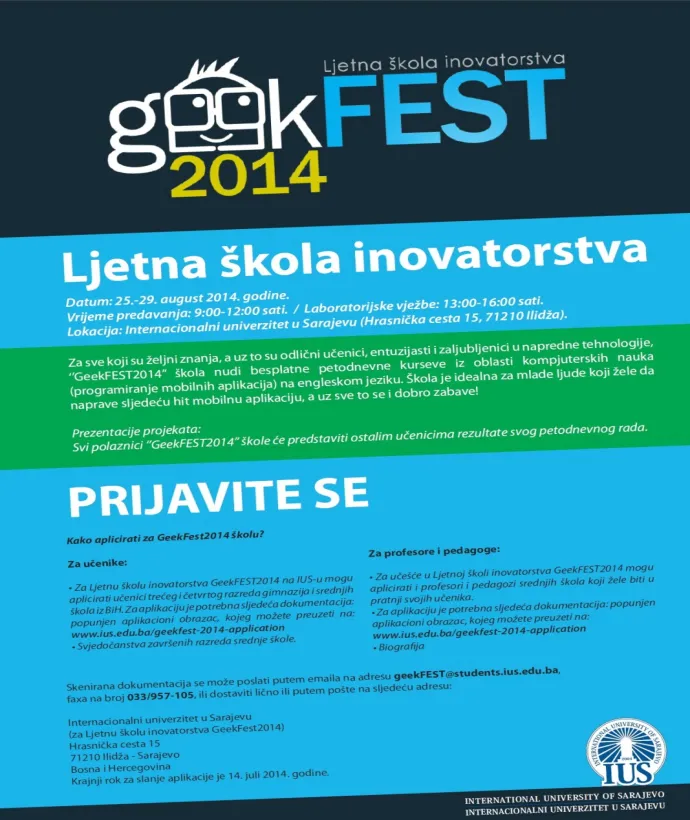 Uluslararası Saraybosna Üniversitesinde yaz okulunun yenilikleri 'geekfest 2014'